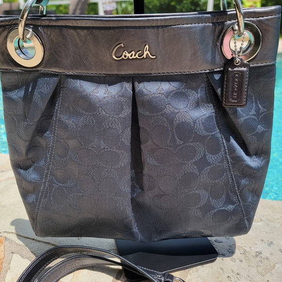Coach Ashley Medium Jacquard Fabric Signature "C" Charcoal Crossbody Bag - Picture 1 of 16